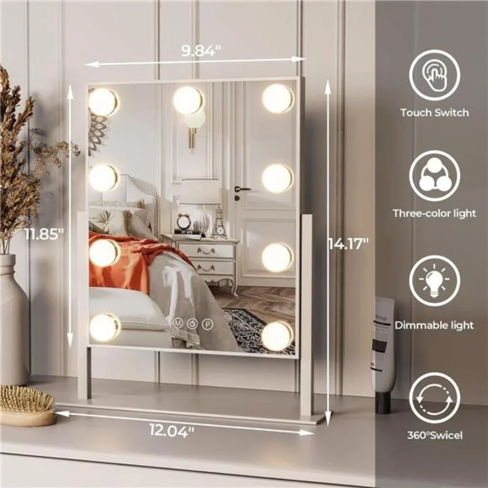Hollywood Vanity Mirror with Lights,Tabletop Makeup Mirror with 9 LED Lights